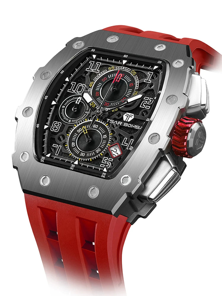 TSAR BOMBA New TB8204 Watch for Men, Japan Quartz Chronograph, 50M Waterproof Wristwatch, Fashion Sport Clock, Luxury Gift