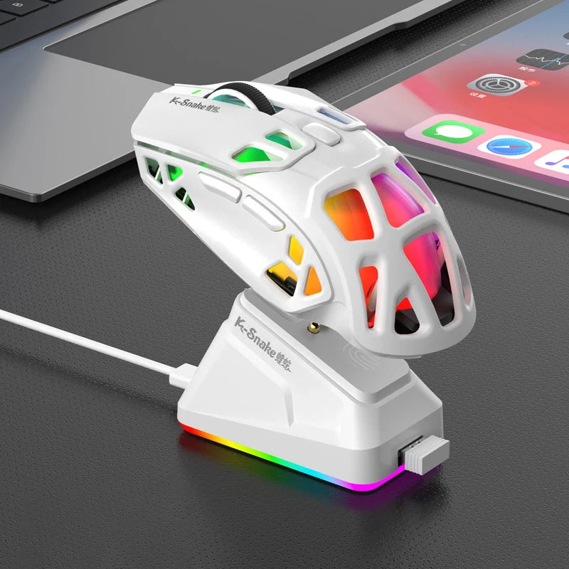 Lenovo Tri-Mode Gaming Mouse Wireless with RGB Charging Dock, 12000DPI Ergonomic Rechargeable Mouse, Bluetooth 2.4G USB Mouse for PC Laptop