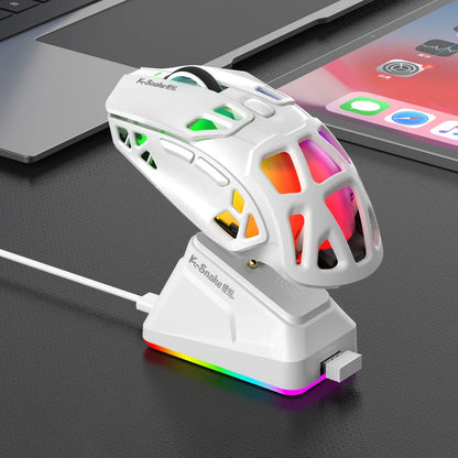 Lenovo Tri-Mode Gaming Mouse Wireless with RGB Charging Dock, 12000DPI Ergonomic Rechargeable Mouse, Bluetooth 2.4G USB Mouse for PC Laptop