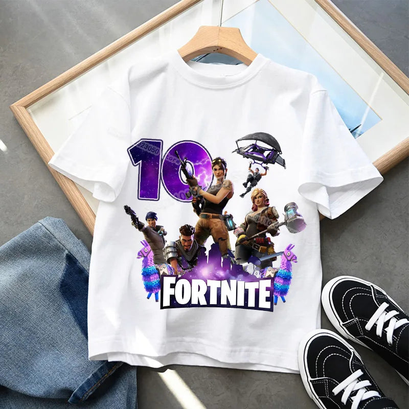 Fortnite Children’s Birthday Number T-Shirt Girls Boys Summer Clothes Baby Cotton Tee Shirts Party Short Sleeve Tops Toddler Gift