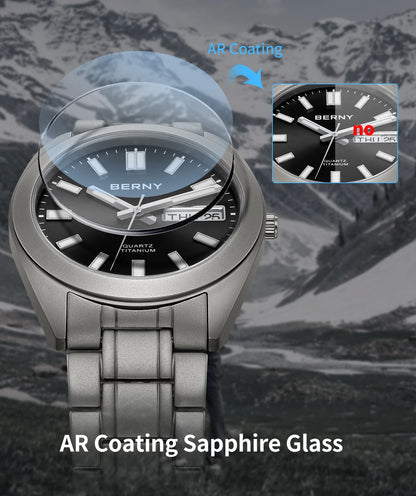 BERNY Titanium Watch for Men Super Light Weight Wristwatch Super Luminous Sapphire 10ATM Waterproof Sport Field Quartz Watches