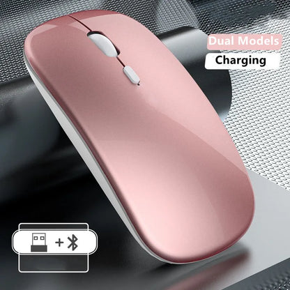 Rato sem fios recarregável de modo duplo, compatível com Bluetooth, 2.4G USB, para computador portátil, iPad, tablet e notebook, rato gaming