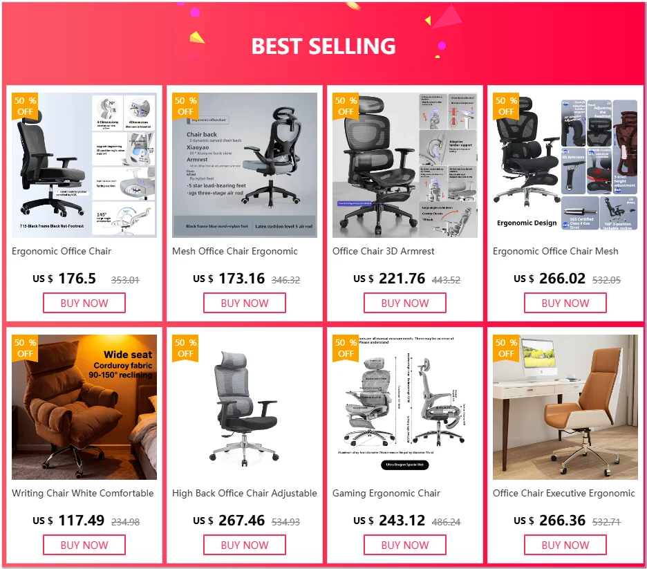 Ergonomic Office Chair Mesh Seat Adjustable Headrest Commercial Chair Footrests Support Comfortable Lumbar Chaise Ergonomique