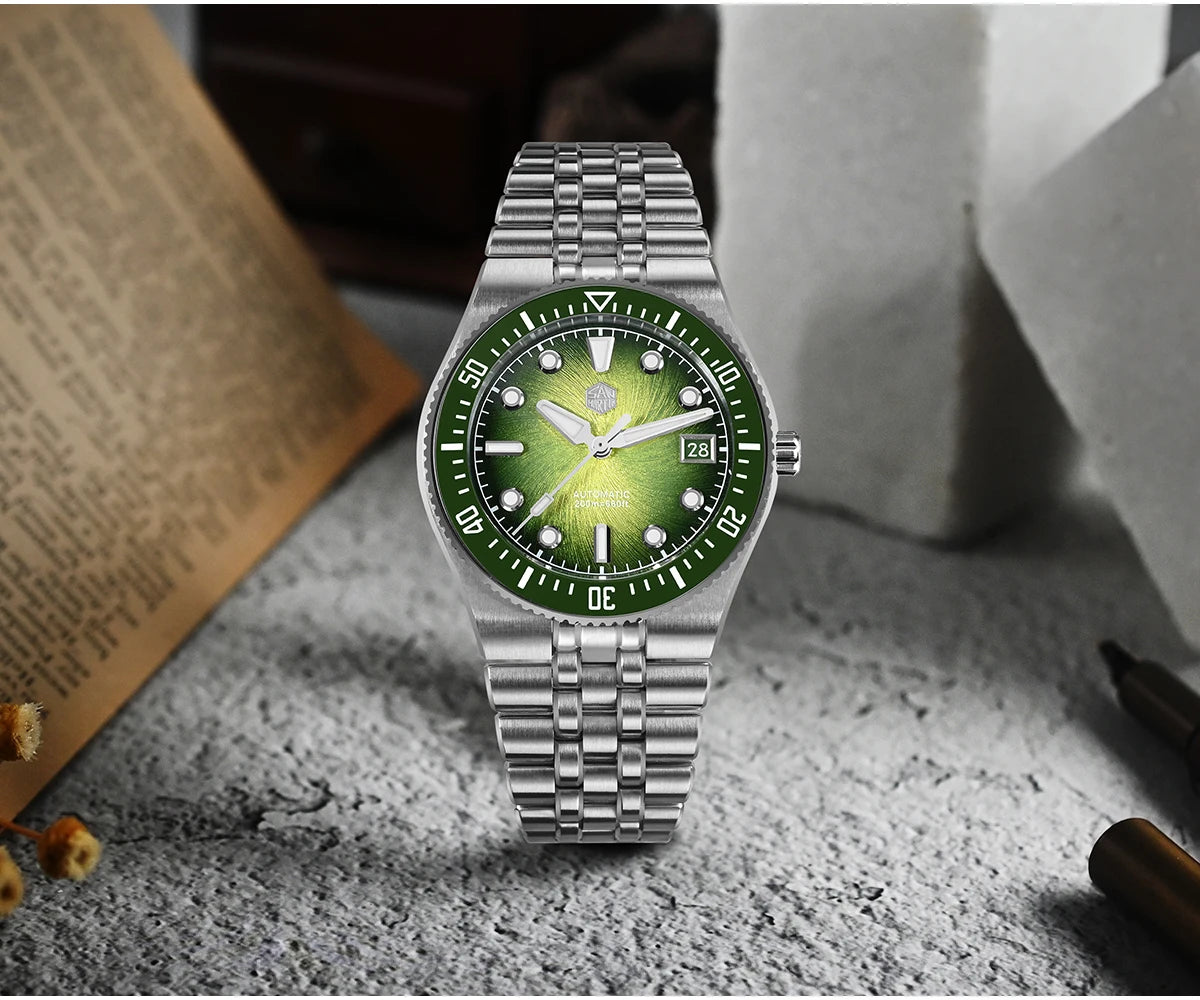 Relógio de mergulho de luxo para homem San Martin 40mm Miyota 9015, mostrador em esmalte sunburst, relógio de pulso mecânico automático, resistente à água 200m, SN0148
