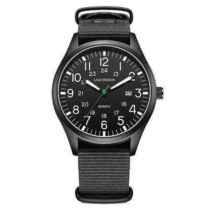 LIGE Top Brand Luxury Men Quartz Watch Date Nylon Leather Waterproof Luminous Military Sports Watches For Men relogios masculino