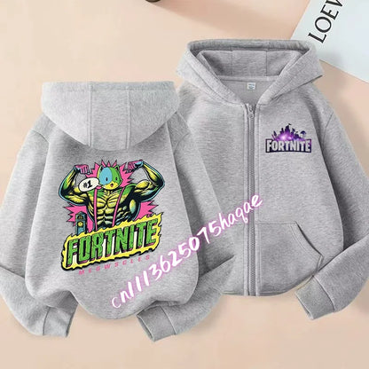 Autumn New Fortnites Children Hoodies Coat Cartoon Game Character Printed Zip Up Hoodie Child Jacket Winter Kids Boys Clothes