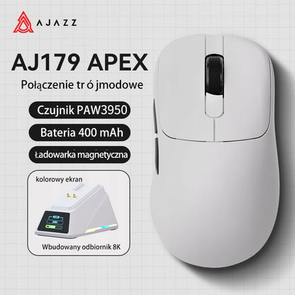 AJAZZ AJ179 APEX Gaming Mouse with Color Screen Dock, Magnetic Charging, 8000Hz High-Frequency /, Tri-Mode (PAW3950) Right-Hande