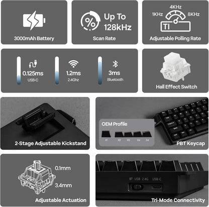Teclado Gaming Mecânico AULA Mini60 HE/Pro/Max 60% com Switches Magnéticos, RGB, Tri-Mode, 8000Hz, RT 0.01mm, para E-Sports e Presentes