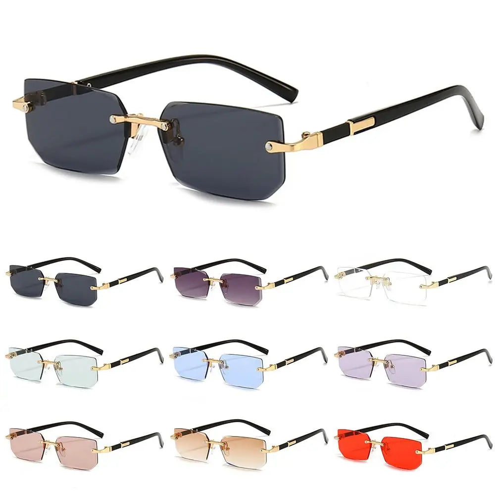 Retro UV400 Protection Rimless Rectangle Sunglasses Y2K Shades Frameless Sun Glasses for Women & Men