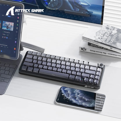 Teclado mecánico inalámbrico Attack Shark X66 con diseño compacto 65%, retroiluminación RGB, montaje gasket, hot swap, Bluetooth, USB-C, PBT y batería de gran capacidad