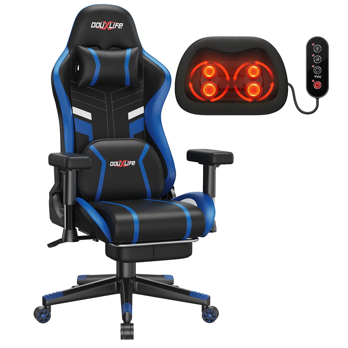 GC-RC03 Ergonomic Gaming Chair with Massage & Heating, 175° Reclining Computer Chair, Lumbar Support Office Chair with Footrest