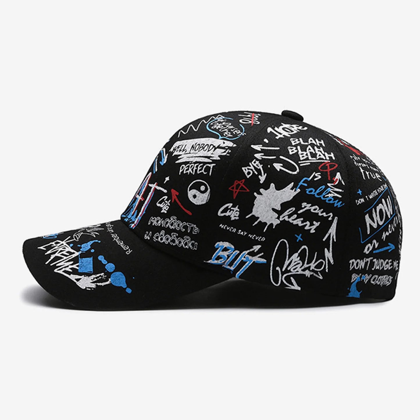 Graffiti Print Baseball Cap Adjustable Sun Protection Breathable Hat for Outdoor Activities Fishing Camping
