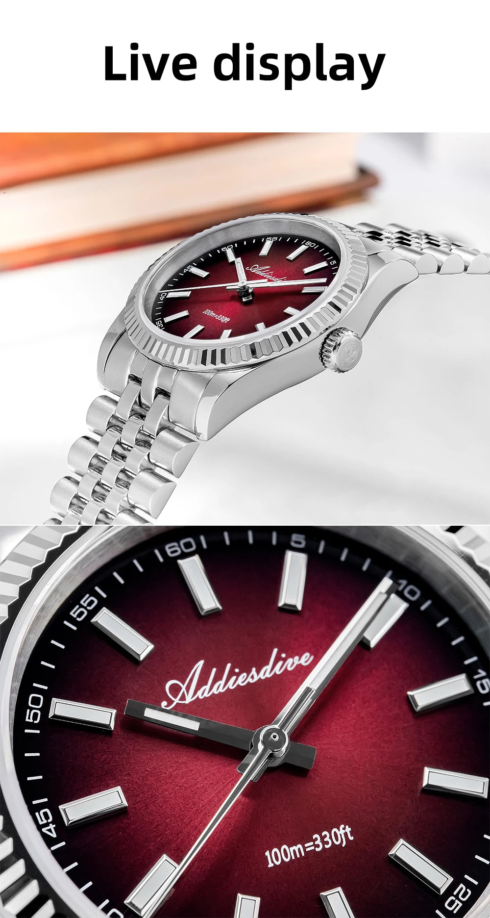 Relógio masculino novo ADDIESDIVE AD2073, vidro de safira, 36mm, VH31, quartz, efeito sunburst, 10Bar, impermeável para mergulho, luminoso