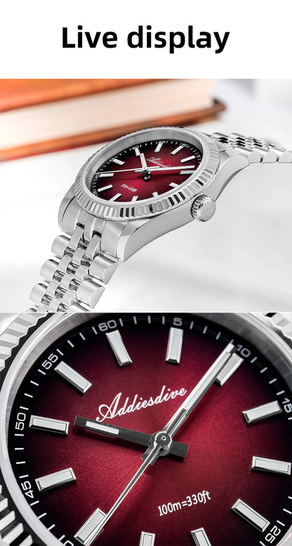 Relógio masculino novo ADDIESDIVE AD2073, vidro de safira, 36mm, VH31, quartz, efeito sunburst, 10Bar, impermeável para mergulho, luminoso
