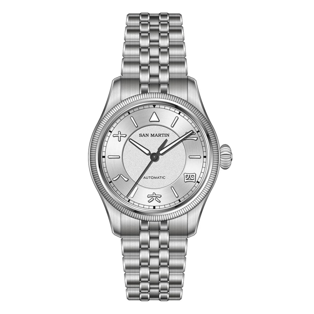 San Martin 39.5mm Retro Chinese Characters Indices Dial Men Pilot Watch YN55 100M Waterproof BGW-X1 Luminous SN0033C