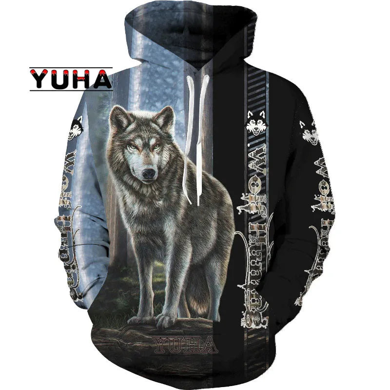 3D-bedruckter Wolf-Hoodie Unisex – cooler Pullover mit Tiergrafik, Sweatshirt für Herren-Streetwear
