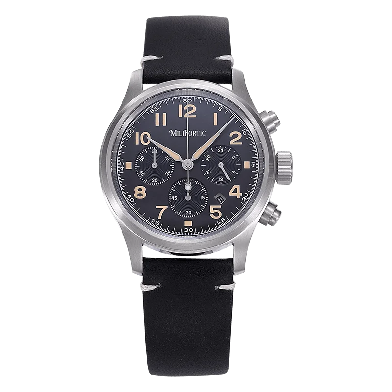 Milifortic 39MM Men's Solar Chronograph M069 Sapphire Crystal VS75 Stainless Steel Case Military Style Quartz Wristwatches