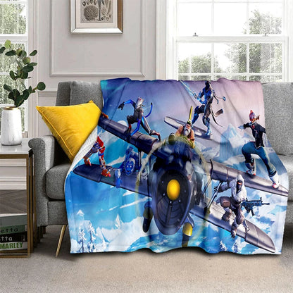 3D F-Fortnites cartoon-game flanellen deken, zachte warme plaid voor slaapkamer, woonkamer, bed, reizen, kamperen, picknick en als cadeau