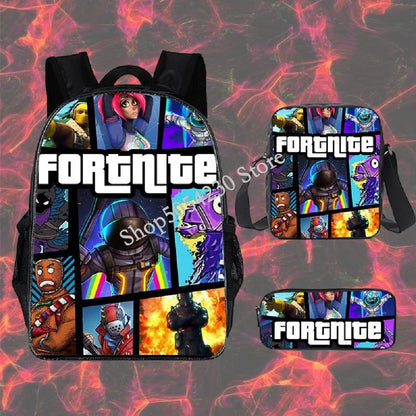 Fortnited 3PCS Backpack for Boys Victory Game 16 Inch Water Resistant Preschool Knapsack Cool Elementary School Backpacks