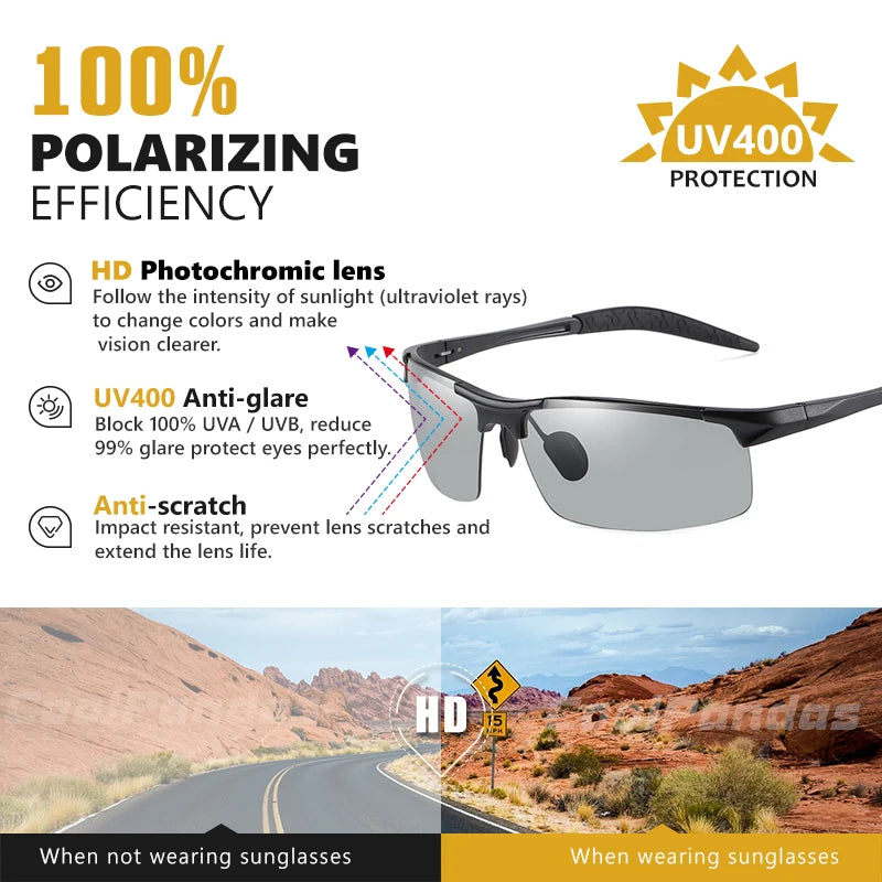 CoolPandas Photochromic Sunglasses Men Polarized Rimless Outdoor Sport Driving Glasses Day Night Chamelon Goggle zonnebril heren