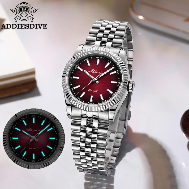 Relógio masculino novo ADDIESDIVE AD2073, vidro de safira, 36mm, VH31, quartz, efeito sunburst, 10Bar, impermeável para mergulho, luminoso