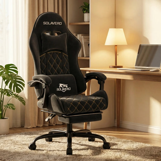 Massage Gaming Chair, Computer Office Chair with Comfy Fabric, Height Adjustable Game Chair with 360° Swivel Seat and Headrest