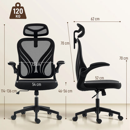 HOMCOM Chair Ergonomic desk, Mesh desk armchair with Foldable Fold, 2D Headrest, Bracing, Bracing, so