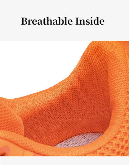 Fashion Platform Men's Running Shoes Trendy Casual Knit Breathable Orange Sneakers Men Outdoor Sports Non-slip Jogging Shoes Man