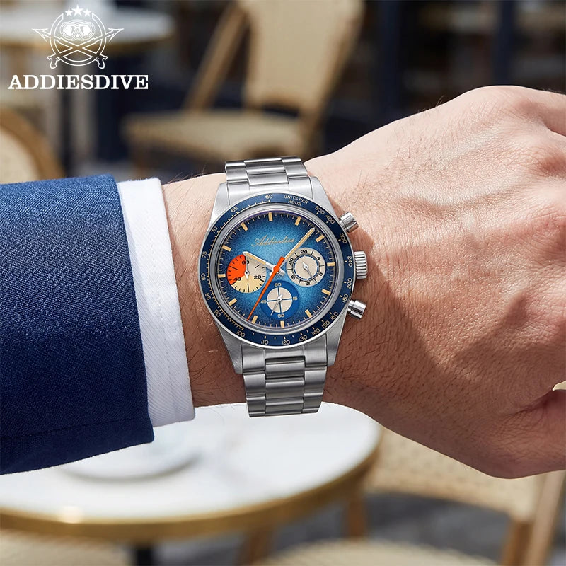 ADDIESDIVE Top Brand AD2551 Chronograph Watch C3 Super Luminous 316L Stainless Steel 10Bar Waterproof 0S20 Movement Men's Watch