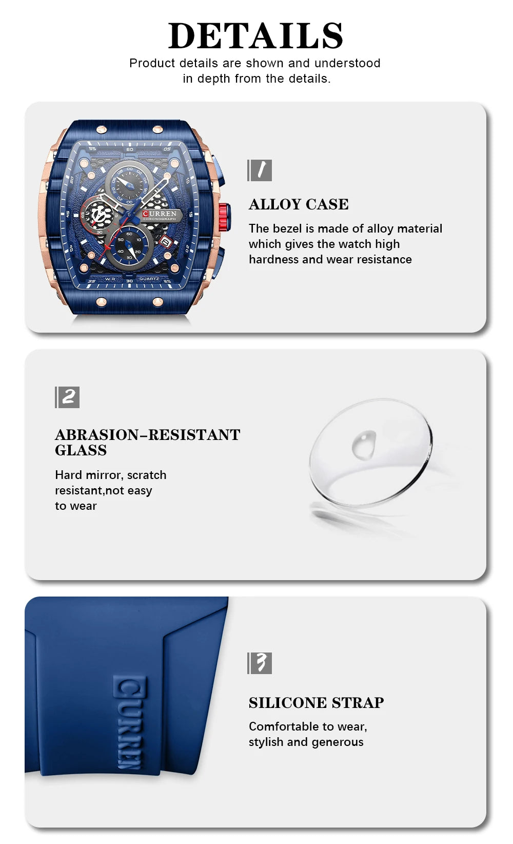 CURREN Fashion men watch brand unique square design luxury quartz sports tape watches men waterproof