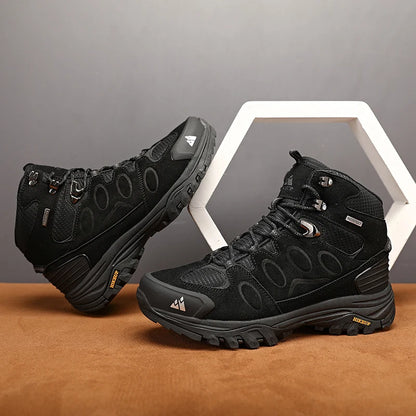 HIKEUP High-Top Herren-Wanderstiefel Winter Outdoor Schuhe Schnürung Rutschfeste Sportliche Freizeit-Trekkingstiefel Herren Wildleder Warme Schuhe
