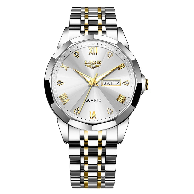 Reloj de pulsera de cuarzo para mujer LIGE: elegante y lujoso, con indicador de fecha y día de la semana. Reloj sencillo y resistente al agua, ideal como regalo para mujer.