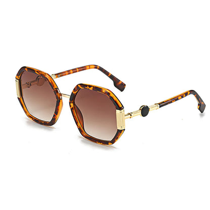 Fashionable Sunglasses for Women Unique Octagonal Frame with Gradient Lenses, Sunglasses with Golden Legs Women Glasses