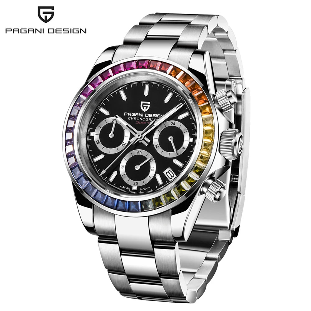 Montre pour homme PAGANI DESIGN – Modèle à cadrans colorés, montre-bracelet à quartz de luxe, chronographe équipé d'un mouvement