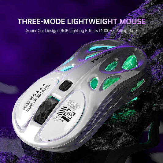 Brezžična 2.4G tri-načinska RGB gaming miška z votlo lahko zasnovo, Chroma osvetlitvijo, žično povezavo in Bluetoothom – e-športni krmilnik miške
