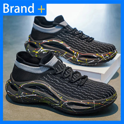 Men Sports Shoes Soft Light Mesh Thick Sole Anti Slip Tennis Shoes Spring New Fashion Lace Up Outdoor Fitness Running Shoes