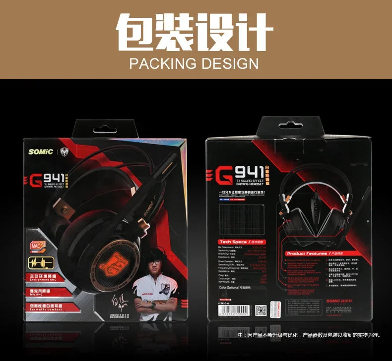 Somic G941 Wired Headphones Gamer Headphone Denoise Gaming Headphone Custom With Microphone Headsets 7.1 Stereo Sound Headset