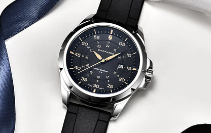 Reloj para hombre SAPPHERO: reloj de cuarzo de lujo, resistente al agua hasta 50 m, equipado con un mecanismo importado y una caja de acero inoxidable. Una idea de regalo ideal para hombre.