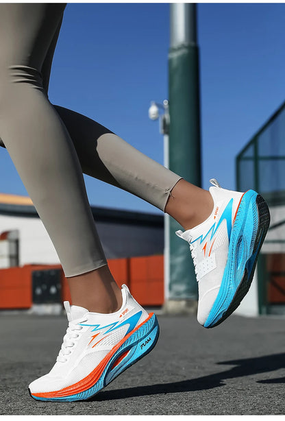Ténis de Corrida NOVOS com Placa de Carbono para Maratona, Homem e Mulher, Desportivos, Respiráveis, Leves, Confortáveis, Antiderrapantes e Casuais
