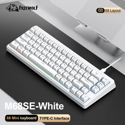 FREEWOLF M68SE tastiera mini cablata a 68 tasti, retroilluminazione RGB, Type-C, layout 68%, compatta, per gaming, ufficio, PC e laptop