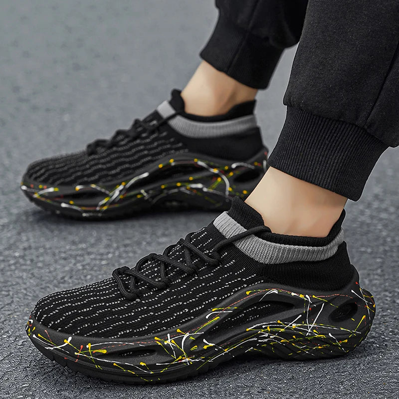 Men Sports Shoes Soft Light Mesh Thick Sole Anti Slip Tennis Shoes Spring New Fashion Lace Up Outdoor Fitness Running Shoes