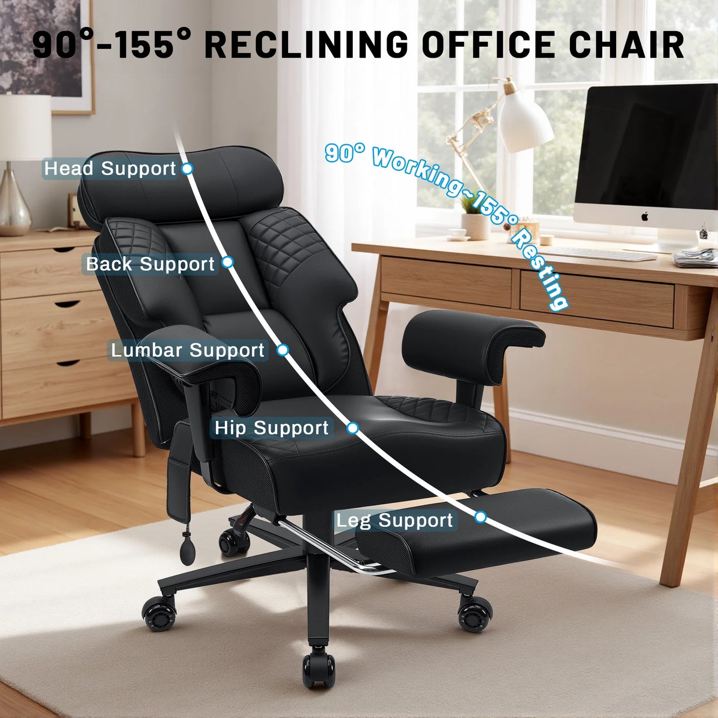 Executive Office Chair with Foot Rest and Waist Lumbar Support, Ergonomic Gaming Chair with Adjustable Height Headrest for Home