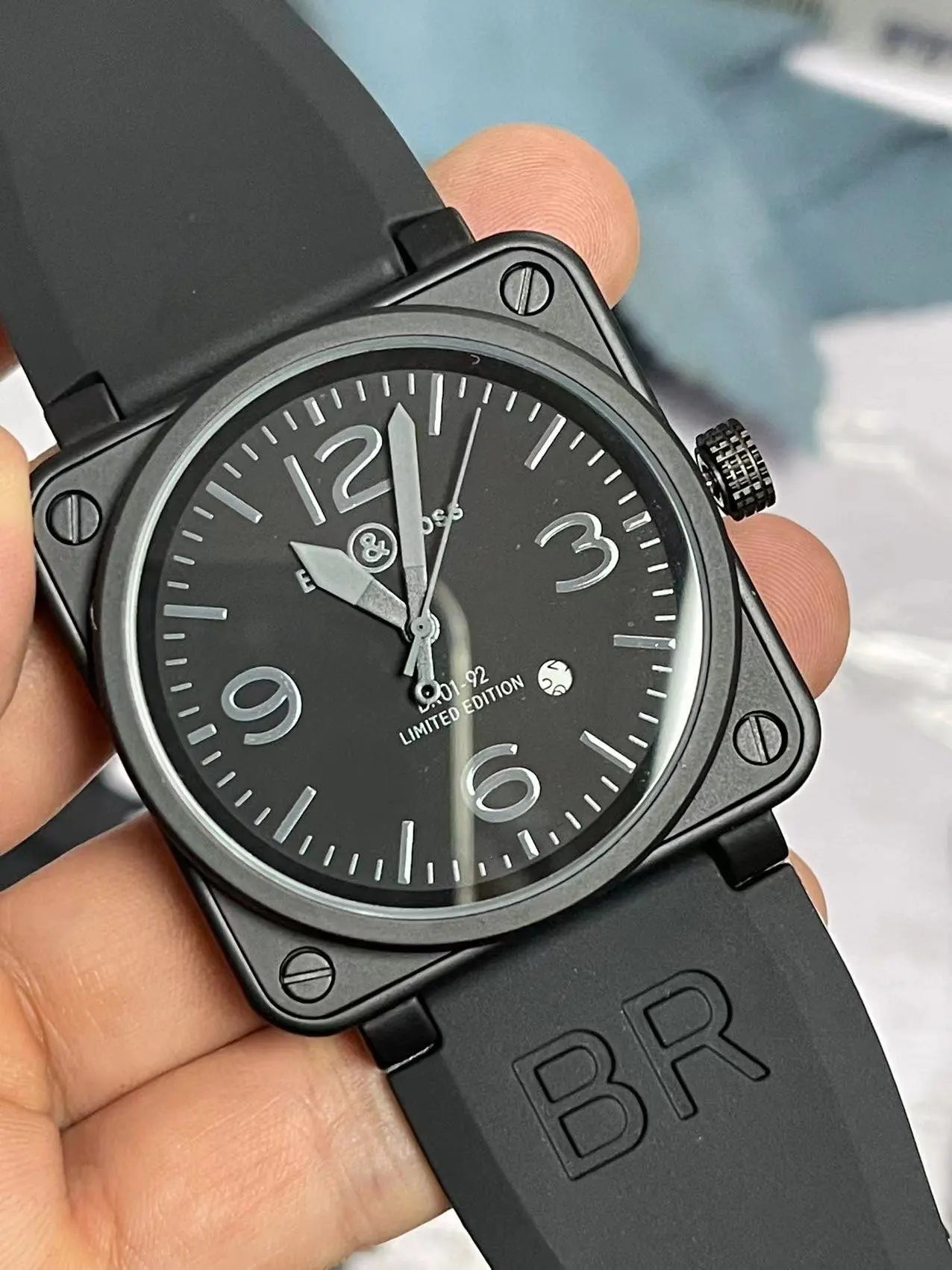 46mm Men Automatic Mechanical Watch Leather Black Ross Rubber 46mm