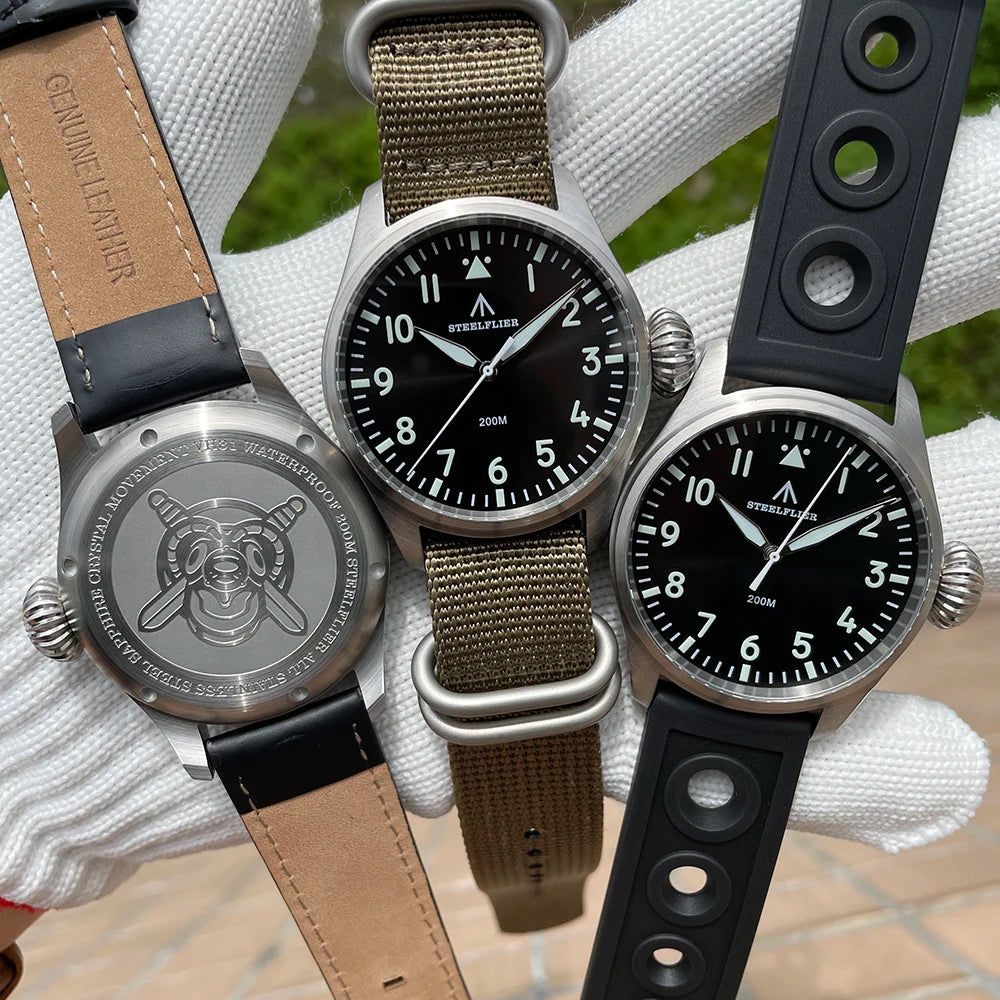 STEELFLIER Official SF743 Pilot VH31 Quartz Movement Big Onion Crown 200M Waterproof Sapphire Crystal Luxury Dive Luminous Watch