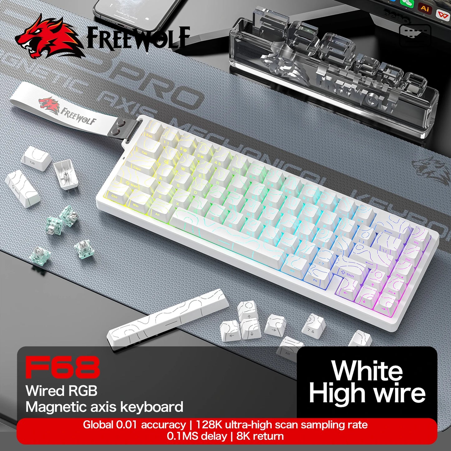 Magnetic Switch Keyboard ATTACK SHARK X68HE X68PRO HE and FREEWOLF F68 Wired F68Pro Wireless for Pro Gaming 0.01mm Rapid Trigger