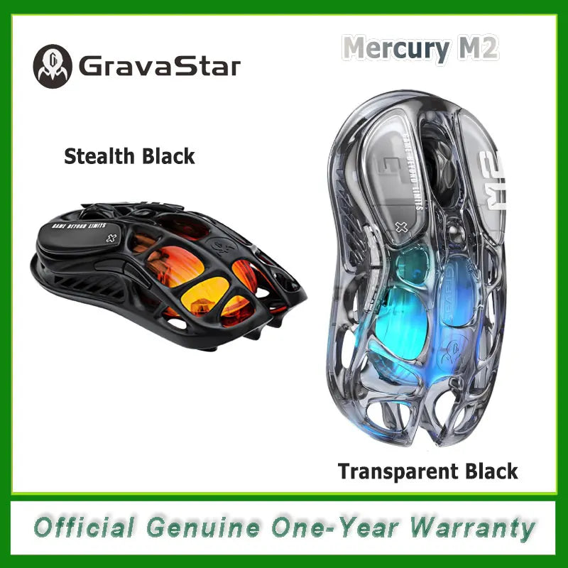 Mouse gaming wireless GravaStar Mercury M2 con 26,000 DPI, sensore PAW3395DM - Design alleggerito traforato da 79g - 5 pulsanti programmabili