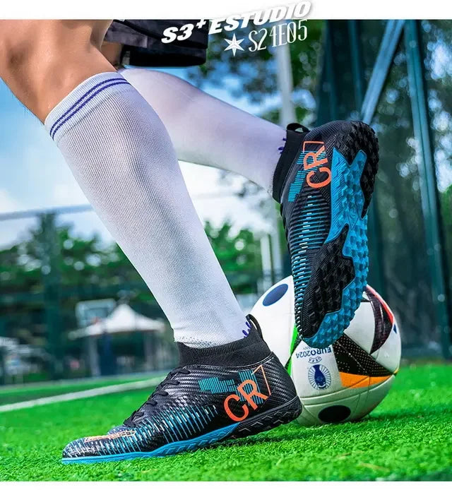 Kids Anti-Collision Toe Football Boots Lace-Up Closure Short Non-Slip Studs Wearproof Breathable Outdoor Grass Game Shoes