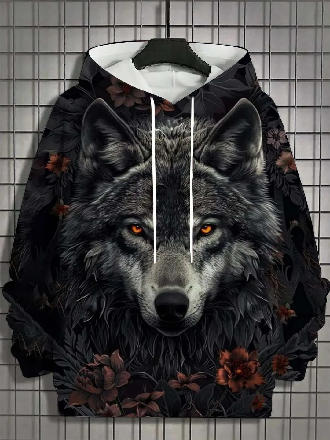 2025 Fashion Men's Autumn Wolf Printed Comfortable Soft Hooded Sports Shirt Outdoor City Street Top