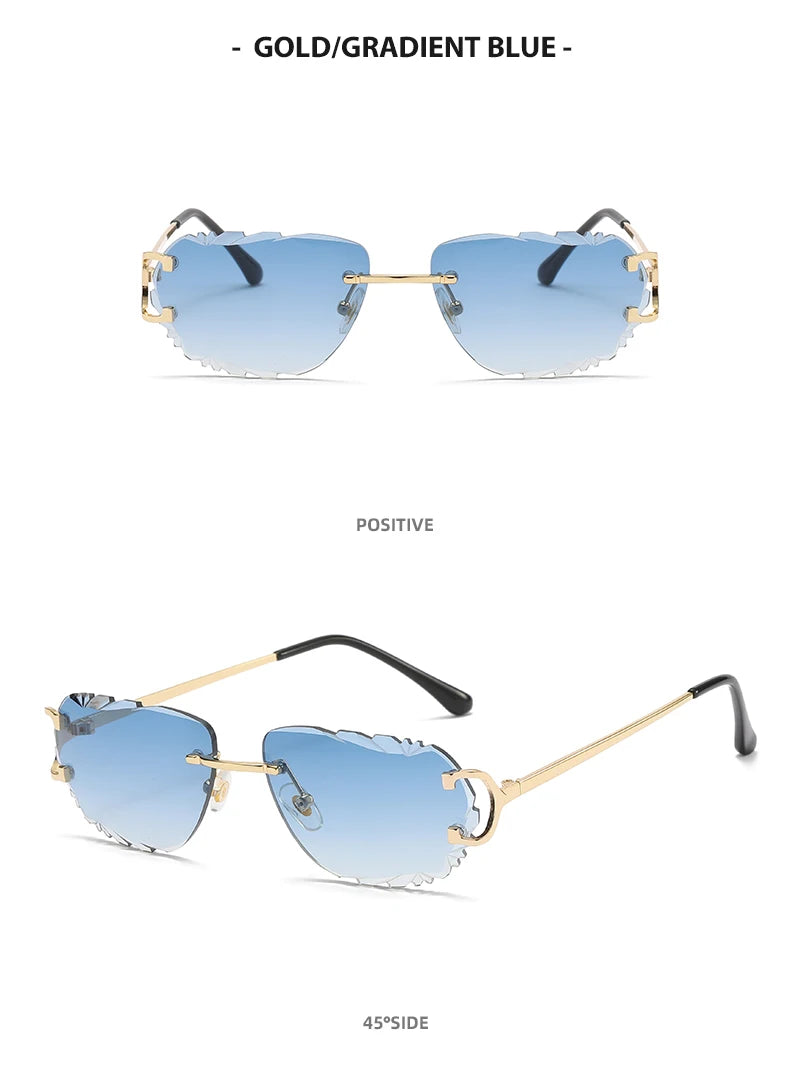 Retro Sunglasses For Men And Women High-End Frameless Fashion UV400 Irregular Cut Lenses Women Sun Glasses