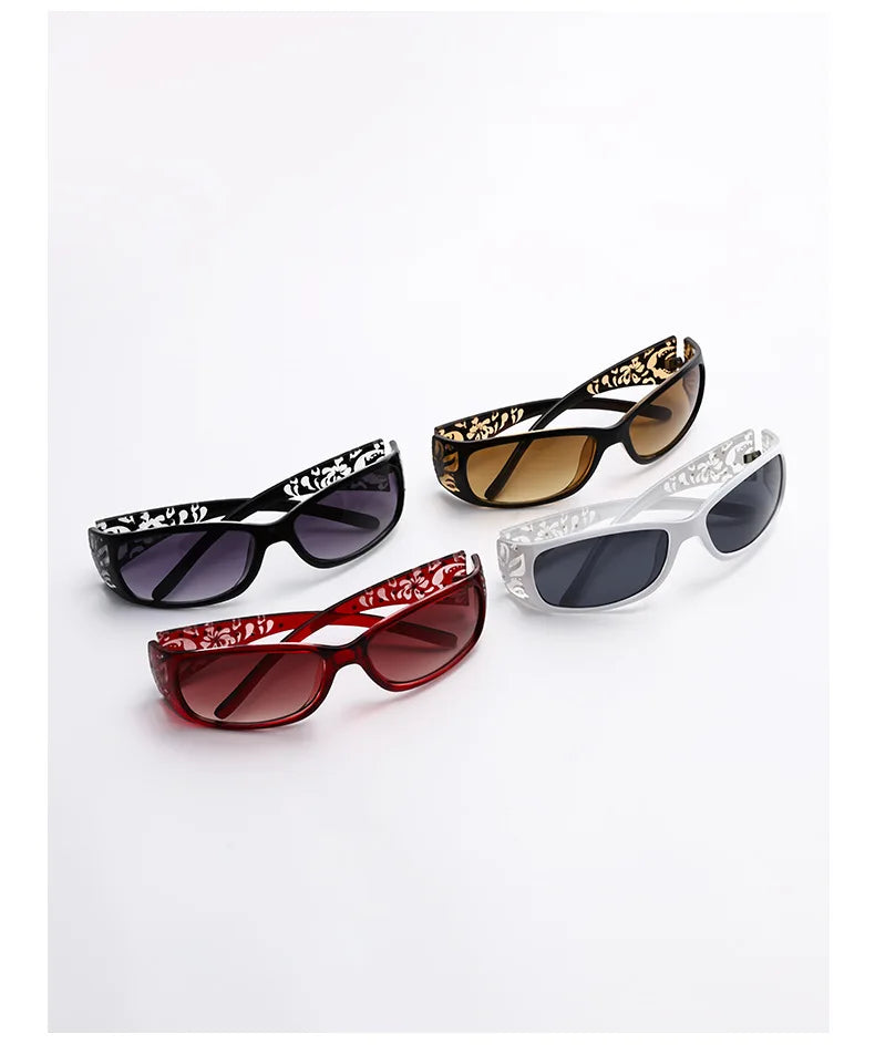 Fashion New Y2K Ladies Pattern Relief Square Small Frame Sunglasses Retro Style Elegant Summer Vacation Beach Glasses